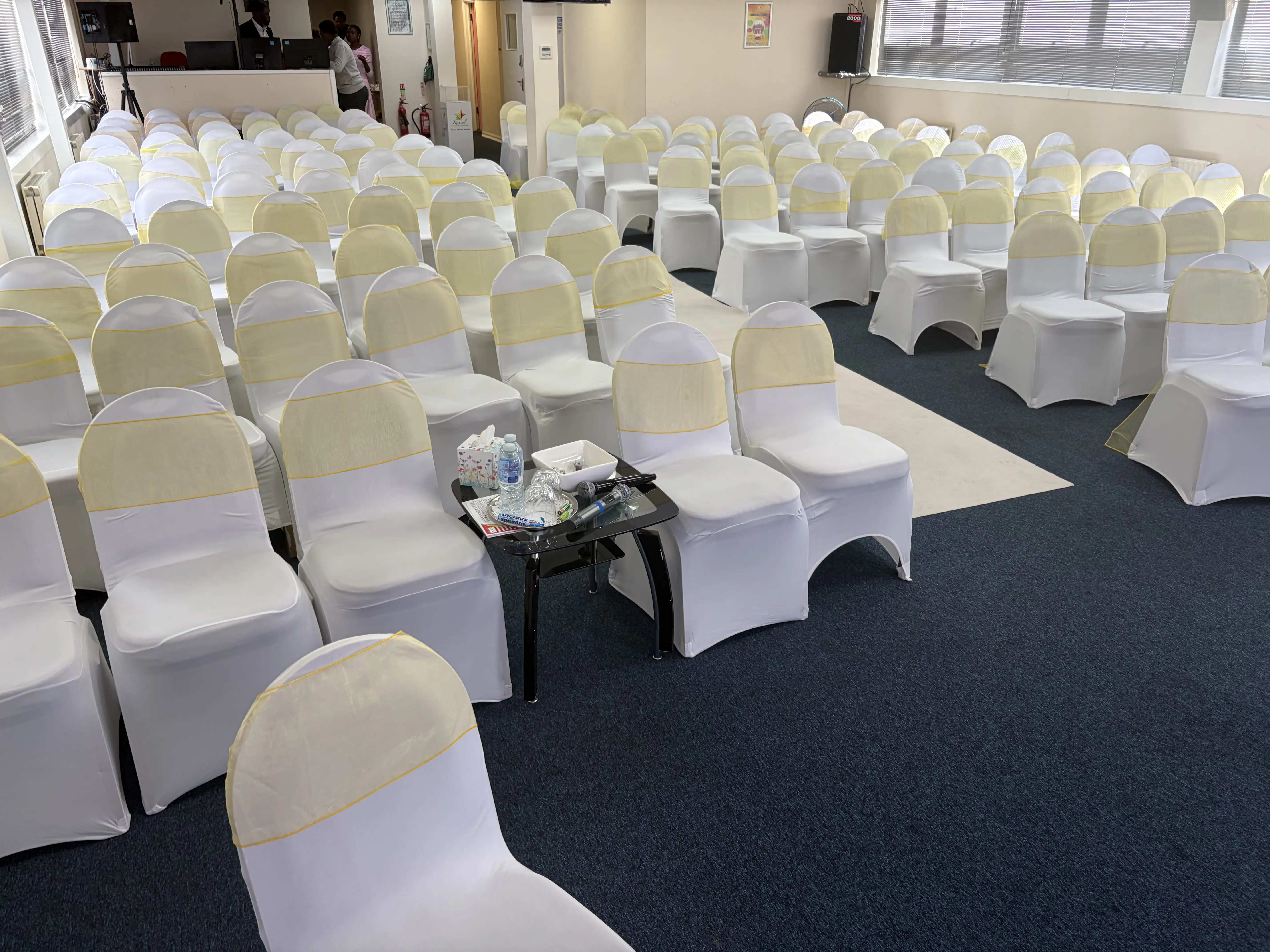 Wedding aisle and decorated chairs at The Revive Centre