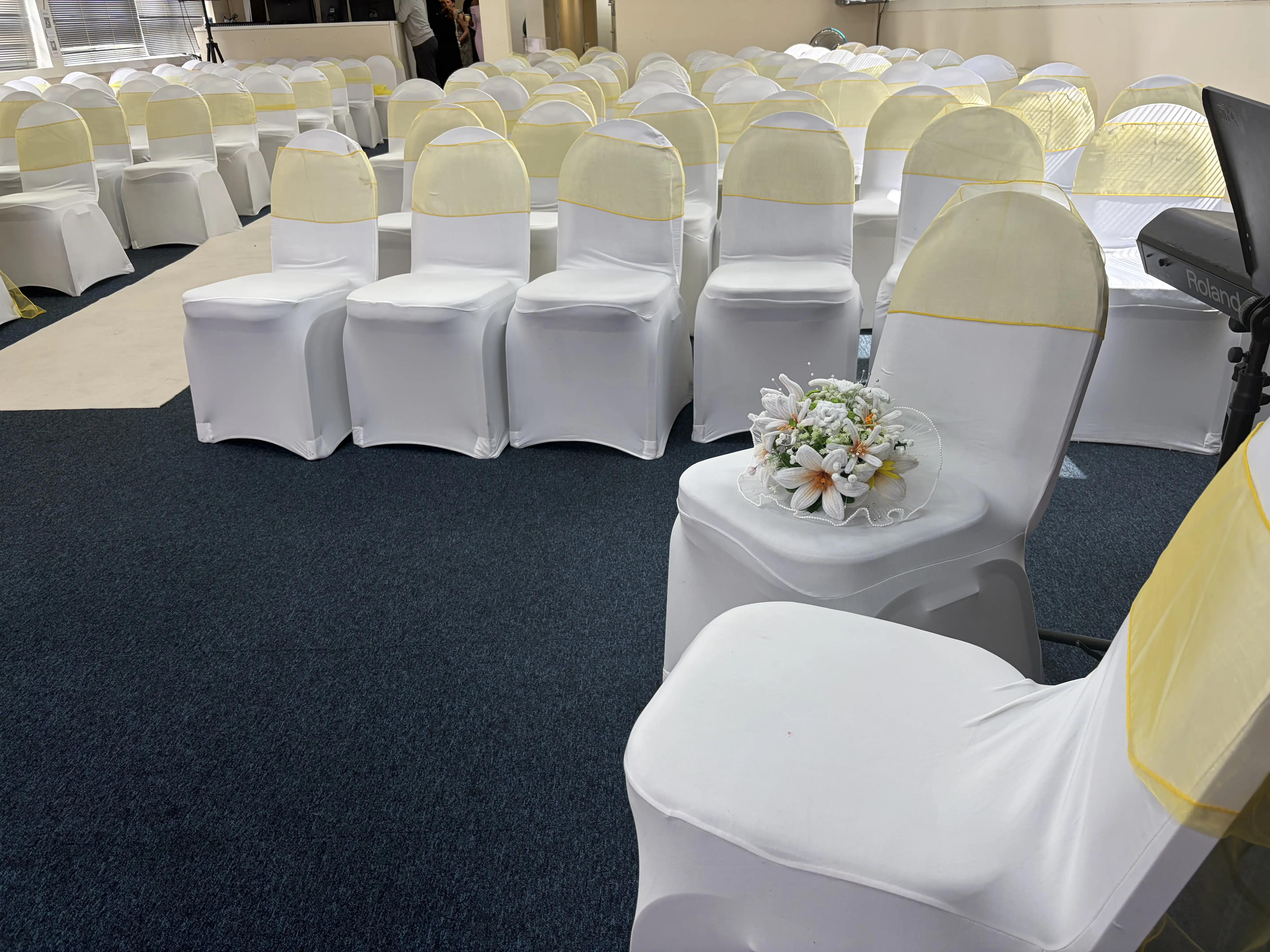 Wedding chairs arranged in The Revive Centre